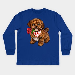 The Best Valentine’s Day Gift ideas, cavalier king charles spaniel Cute puppy dog with love heart sweetheart with red rose in its mouth. Cavapoochon Cavapoo dog Valentine’s Day Kids Long Sleeve T-Shirt